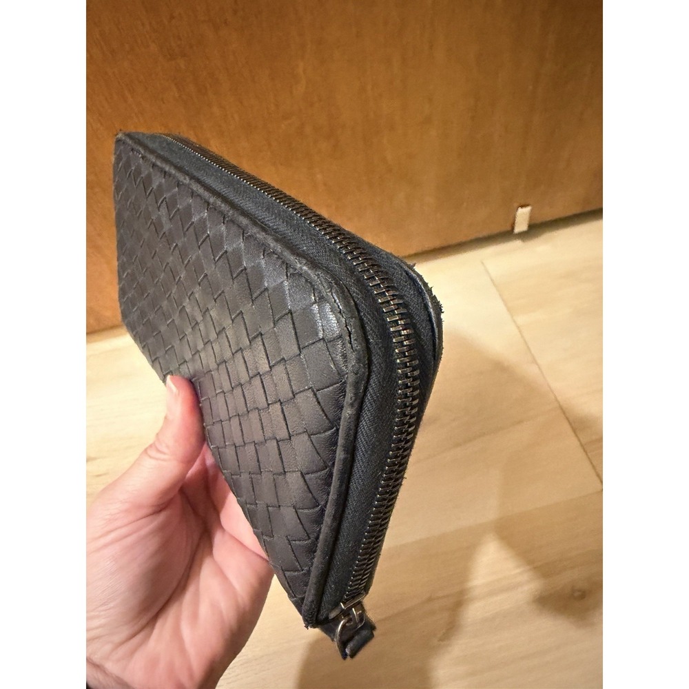 BOTTEGA VENETA Intrecciato Zippy Long Wallet Black Leather Zip Soft Woven - Picture 3 of 11